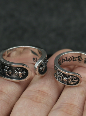 朋克风复古十字架纯银开口戒指