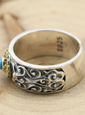 民族风手工纯银花瓣开口饰品戒指