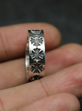 嘻哈风饰品韩国纯银十字架戒指