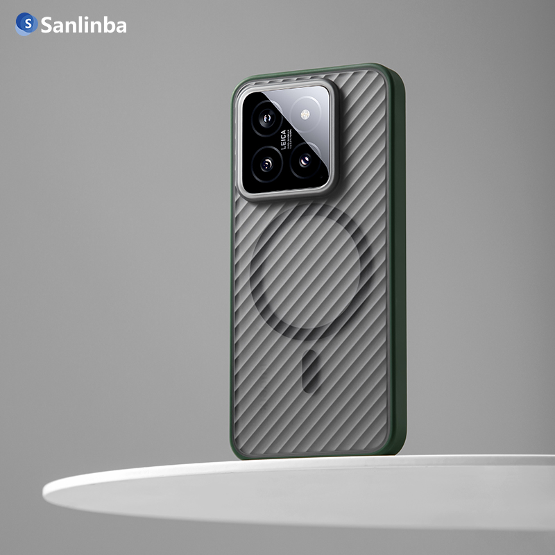 Sanlinba新款立体条纹磨砂半透明磁吸手机壳适用小米15Pro/14Ultra保护壳高级感简约全包防摔金属按键手机套 - 图2