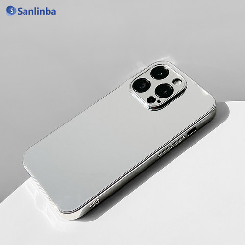高级感玻璃镜子镜面适用于苹果iPhone18ProMax/17ProMax手机壳化妆镜极简简约16/15/14电镀银边13/12保护套 - 图1