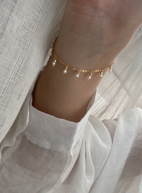 珍珠手链 迷你淡水珍珠 小颗粒坠坠 14k包金手链 高级设计感小众