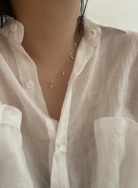 天然淡水珍珠小坠坠14k包金可水洗可调节短颈链锁骨链项链