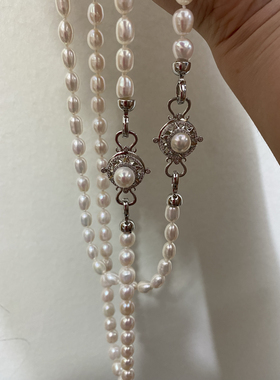 时来运转罗盘扣淡水珍珠项链强光珍珠颈链中长款毛衣链长裙链