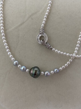 一物一链接 淡水ak+海水真多麻+海水大溪地+925银扣项链锁骨链