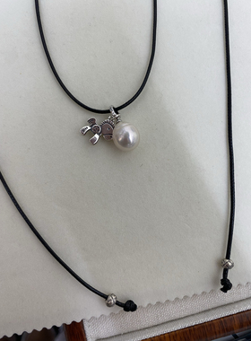 百搭黑皮绳项链 可调节抽拉式套头中长款毛衣链长链s925银