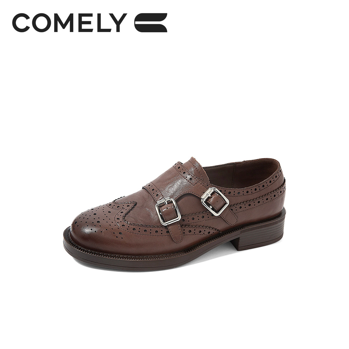 康莉真皮深口单鞋女秋冬季新款牛皮粗跟百搭英伦复古系带皮鞋女鞋,淘宝优惠券,粉丝福利购,淘宝优惠卷