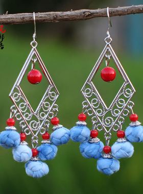 民族风耳环女休闲耳坠原创设计红色百搭文艺复古女式配饰