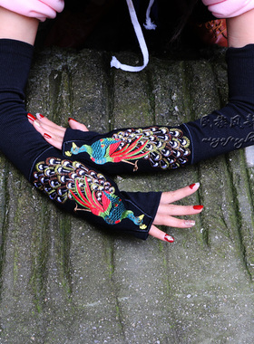 手套漏半指防晒袖套孔雀秋冬保暖