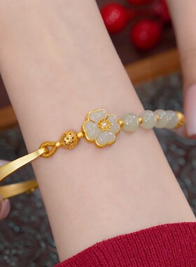 【花开十里】和田玉转运珠手镯