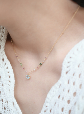 三合一草海蓝宝碧玺女爱心项链