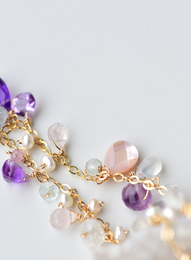 三合一草14k包金紫水晶月光石