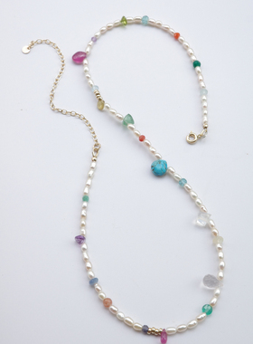 三合一草珍珠天然石女项链