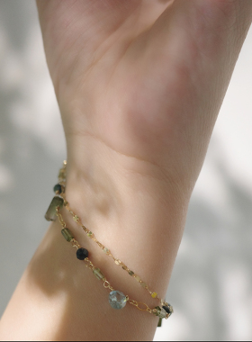 双层手链三合一草彼此原矿包金