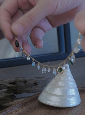 蓝绿渐变色手链三合一草天然石