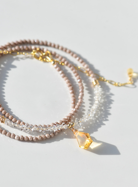 三合一草14k包金黄水晶项链