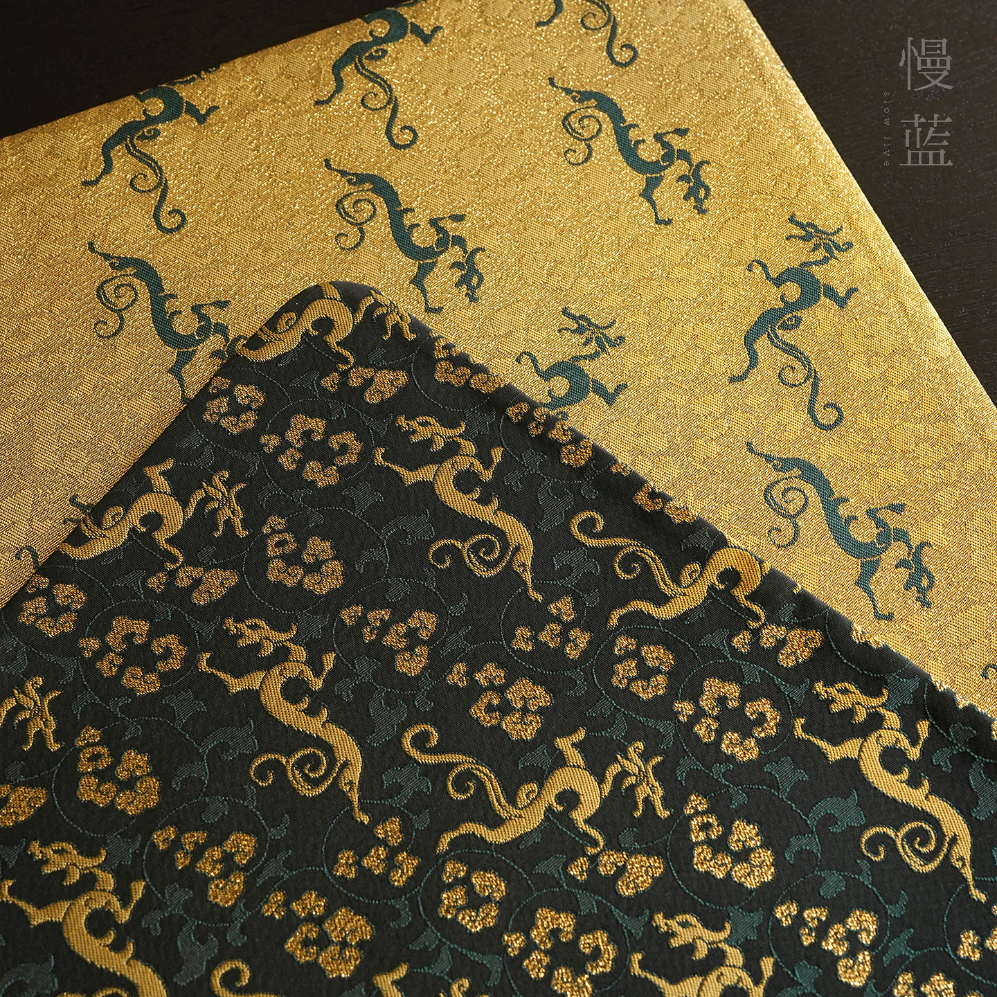 慢蓝 | 螭龙献瑞织锦双面印花茶席圆角中式布艺家用茶桌垫66*36cm,淘宝优惠券,粉丝福利购,淘宝优惠卷