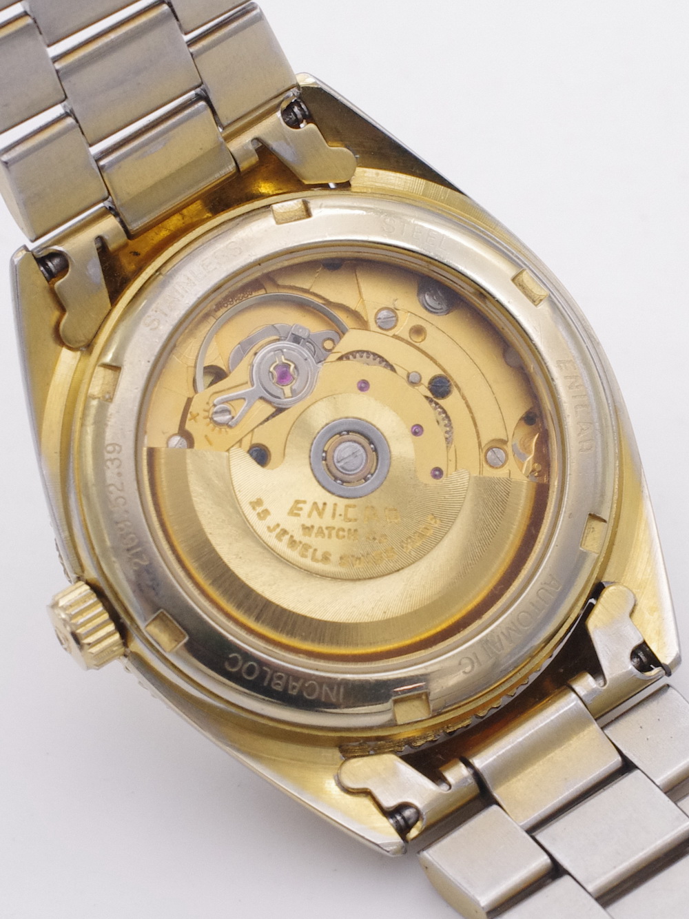二手瑞士原装正品ENICAR英纳格2169镀金钻圈自动机械男古董老手表