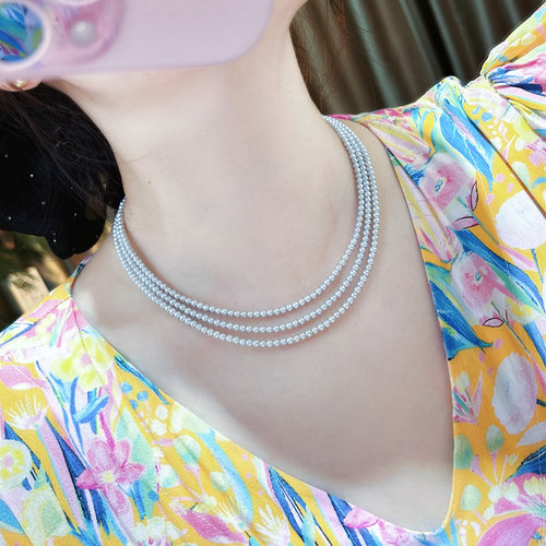 【浅小屋】雾凇。3~3.5mm近圆真多麻色银灰淡水AKOYA珍珠项链多层 - 图3