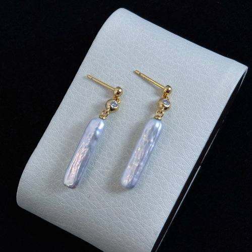 【浅小屋】银河。异形有核淡水keshi珍珠极冷光小银条耳钉吊坠链 - 图2