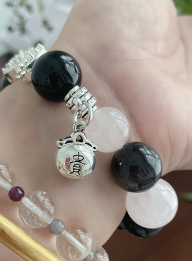 黑曜石+白婚纱精灵/粉水晶手工手链手串时尚精品 富贵精灵