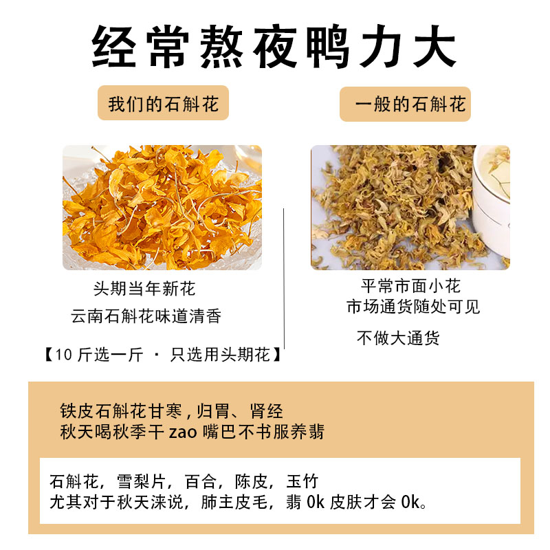 云南鼓槌铁皮石斛花茶干花15g泡原味茶可搭配玫瑰菊花柠檬金花 - 图0