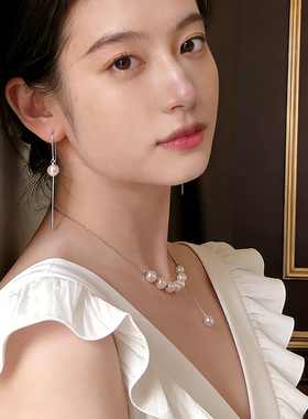 极光白透粉蓝银灰珍珠纯银项链