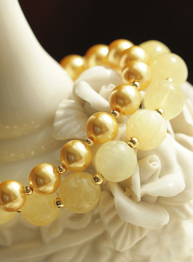 施家暖金珍珠天然金丝玉双层手链