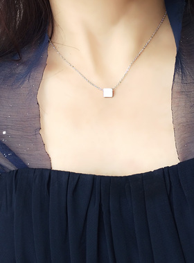 通体925银项链镀白金几何方形女