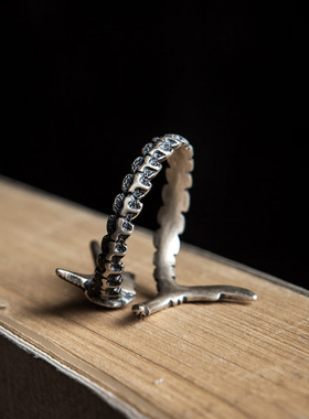 纯银鱼骨复古朋克风戒指
