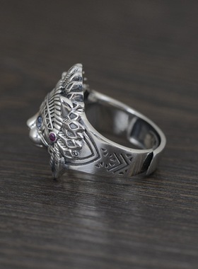 s925纯银印第安酋长猫咪戒指耳钉