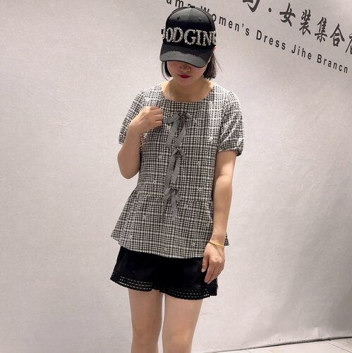 3775女权贵族初夏新品刺绣花图案蝴蝶结设计可爱减龄衫加大码女装 - 图1