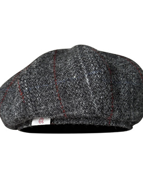 HarrisTweed秋冬显脸小灰色格子贝雷帽100%纯羊毛哈里斯八角帽女