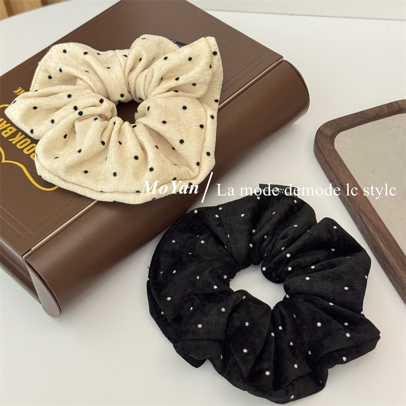 复古软糯波点绒绒大肠发圈韩版慵懒感低马尾发绳气质百搭头花头绳,淘宝优惠券,粉丝福利购,淘宝优惠卷