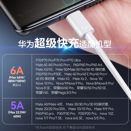 华为数据线原装正品6A超级快充 type-c 手机100W/88W 充电线官方原配 mate80/70/60/50pro/nova16/P90 闪充线 - 图0