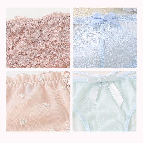 【5条99元】微胖女士高弹蕾丝网纱系列加大码包臀舒适显瘦女内裤 - 图1