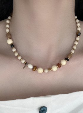 原创天然石亚克力串珠项链