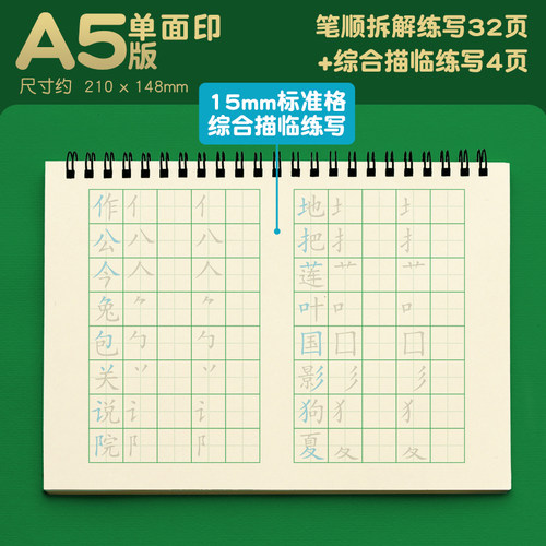 同步人教版语文教材汉字63个偏旁练习超大格笔顺分解描红本练写本 - 图2