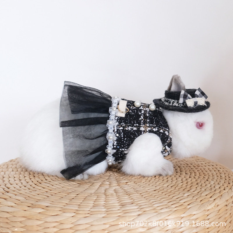 小香风兔兔衣服黑白格子情侣装宠物外出牵引绳兔子公主裙帽子可爱,淘宝优惠券,粉丝福利购,淘宝优惠卷