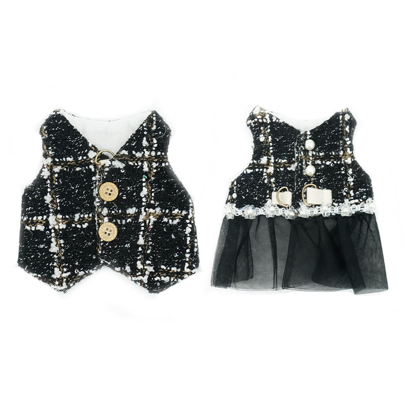 小香风兔兔衣服黑白格子情侣装宠物外出牵引绳兔子公主裙帽子可爱,淘宝优惠券,粉丝福利购,淘宝优惠卷