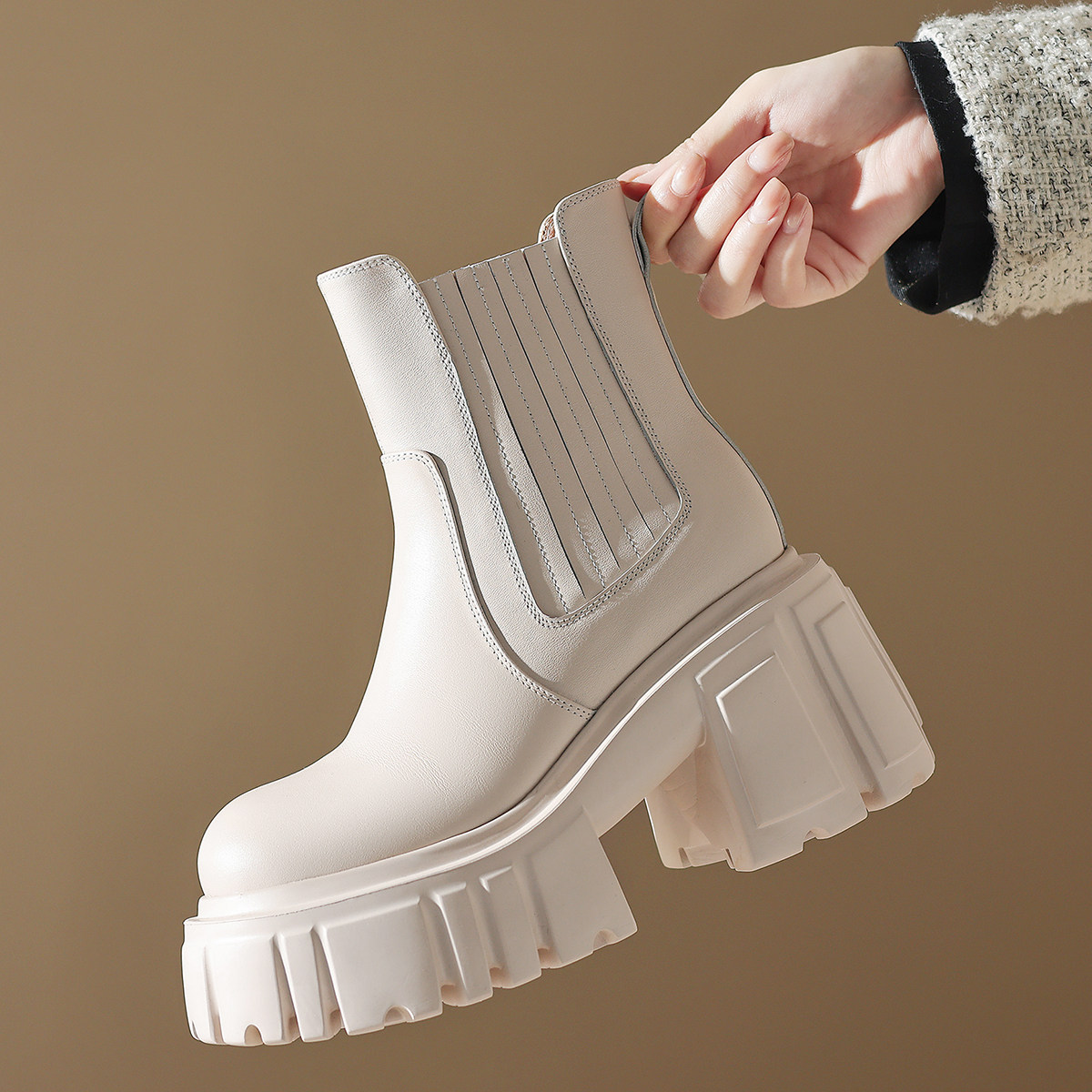 骑士靴全真皮短靴松糕跟机车单靴四季厚底女鞋粗高跟短筒靴子增高,淘宝优惠券,粉丝福利购,淘宝优惠卷