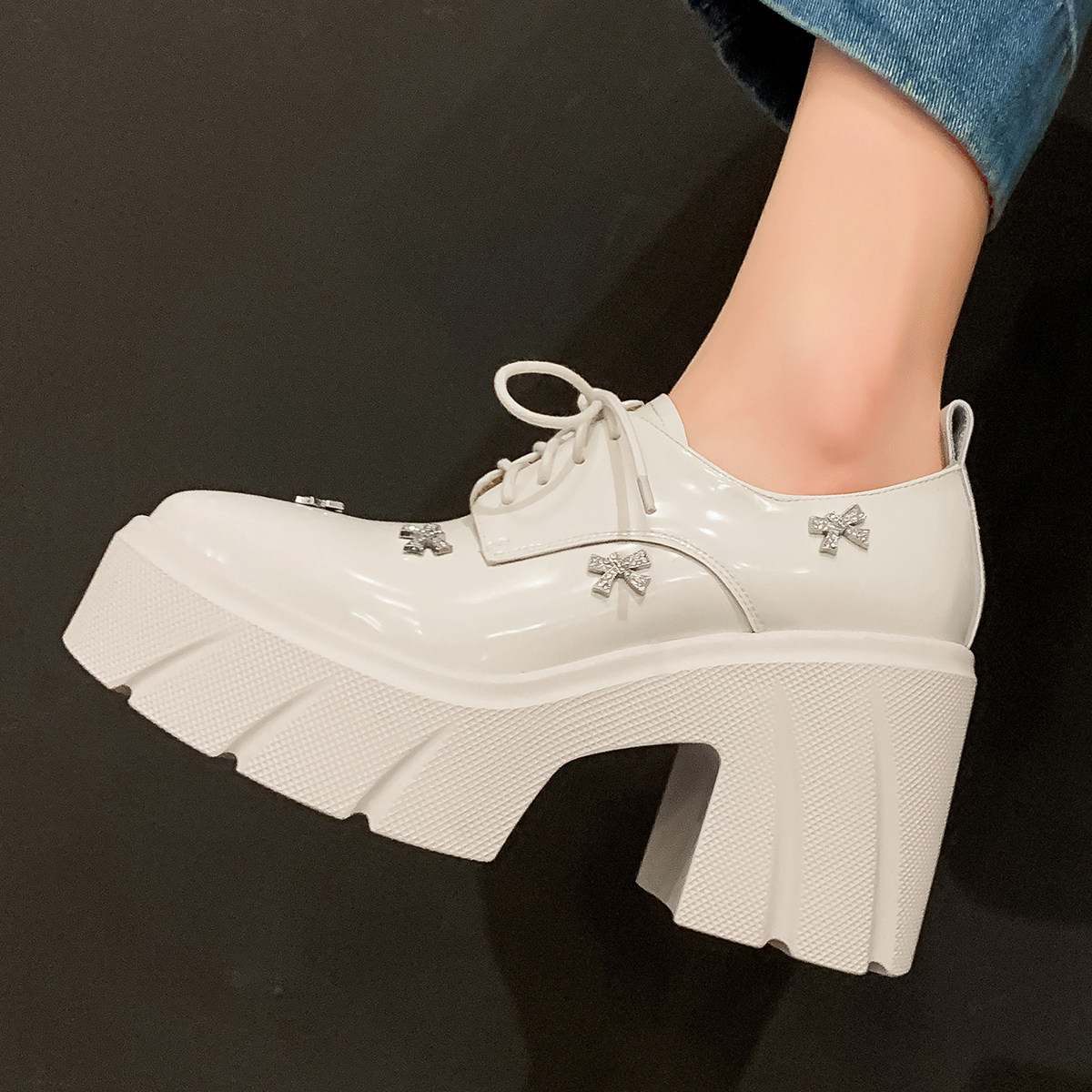 厚底增高女鞋真皮单鞋绑带英伦休闲鞋松糕跟尖头四季鞋粗跟乐福鞋,淘宝优惠券,粉丝福利购,淘宝优惠卷