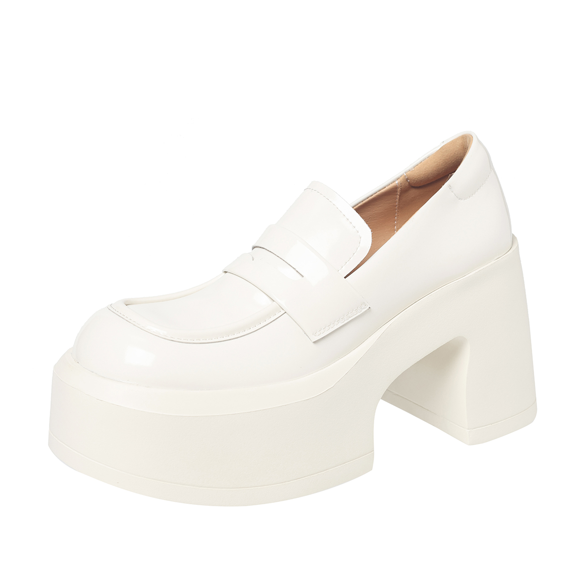 增高女鞋粗高跟休闲鞋真皮低帮单鞋松糕跟乐福鞋学院风四季鞋厚底 - 图3