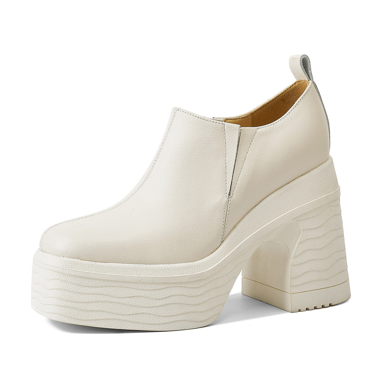 全真皮单鞋粗高跟方头鞋小个子厚底女鞋增高四季鞋松糕休闲鞋低帮,淘宝优惠券,粉丝福利购,淘宝优惠卷