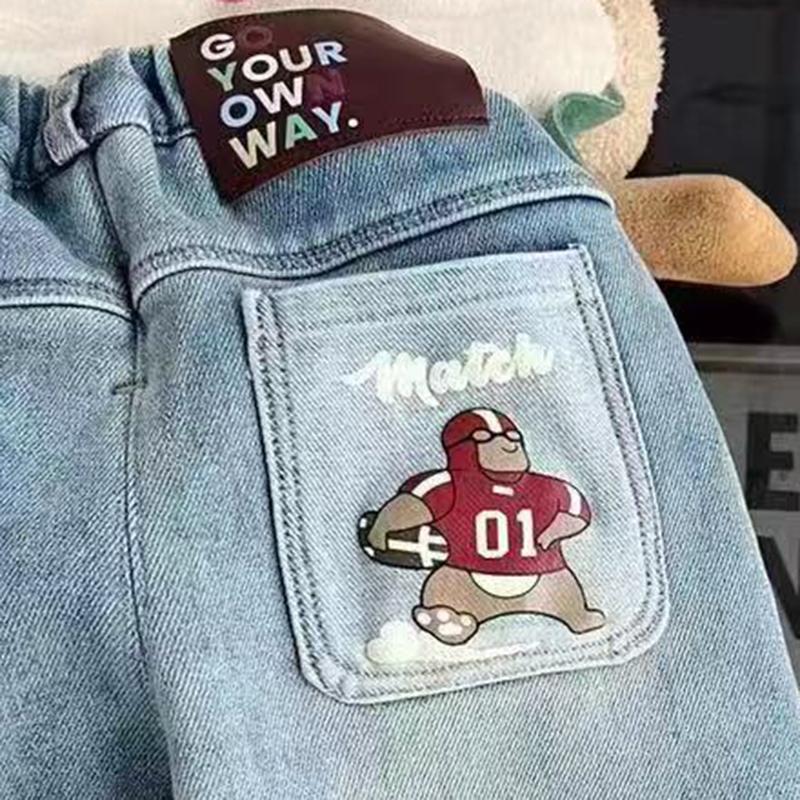 儿童冬季加绒牛仔裤男童2025新款保暖宝宝洋气时尚一体绒加厚裤子 - 图2