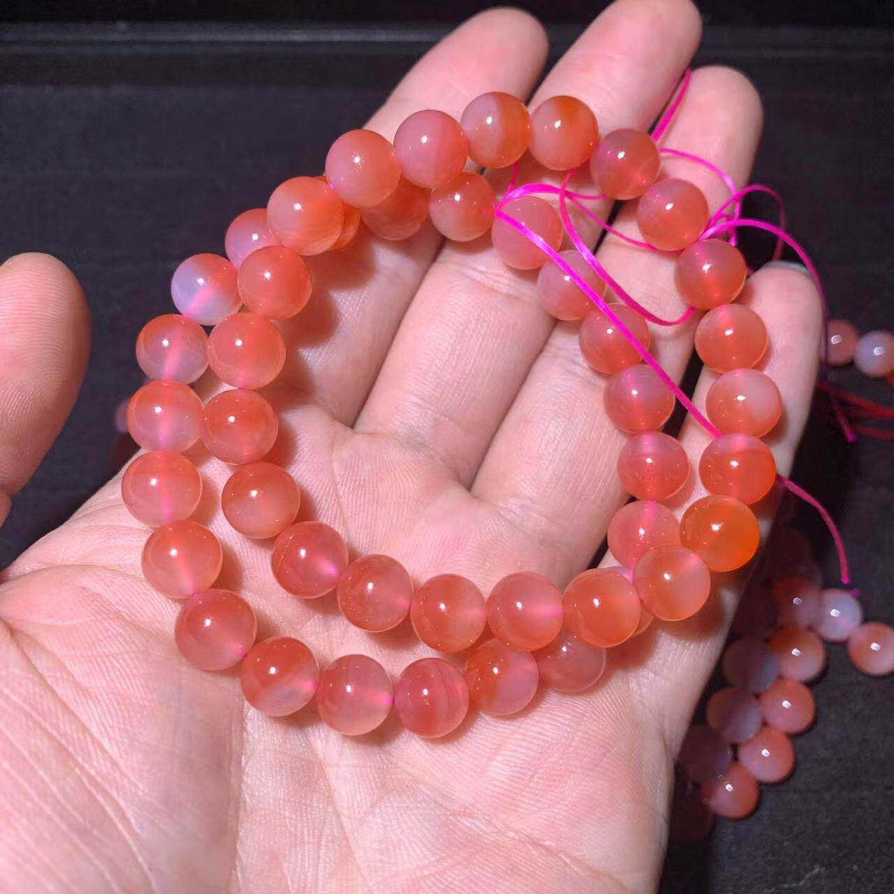 缘创手作天然水晶玛瑙蜜桃色润粉嫩粉色单圈手链手串饰品女