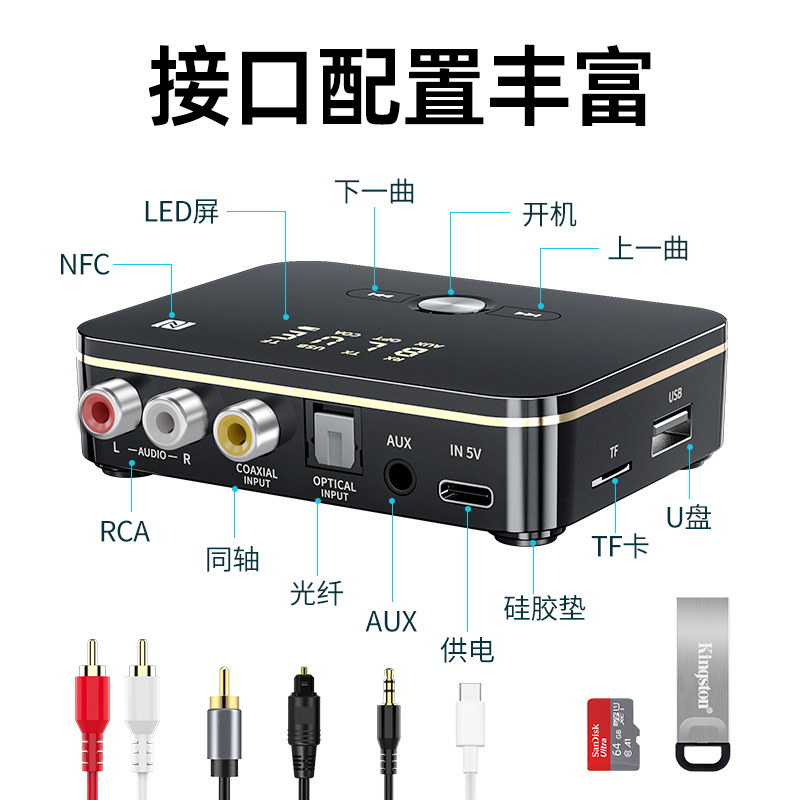 同轴音频线转换器蓝牙无线接收器光纤同轴转换莲花3.5音频适配器-图0