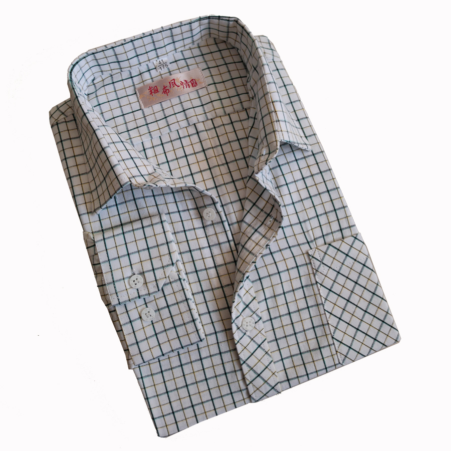 新款纯棉老粗布男士长袖衬衫格子上衣男款中年休闲百搭衬衣 - 图0