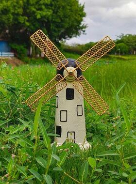 欧式复古荷兰风车树脂花园摆件