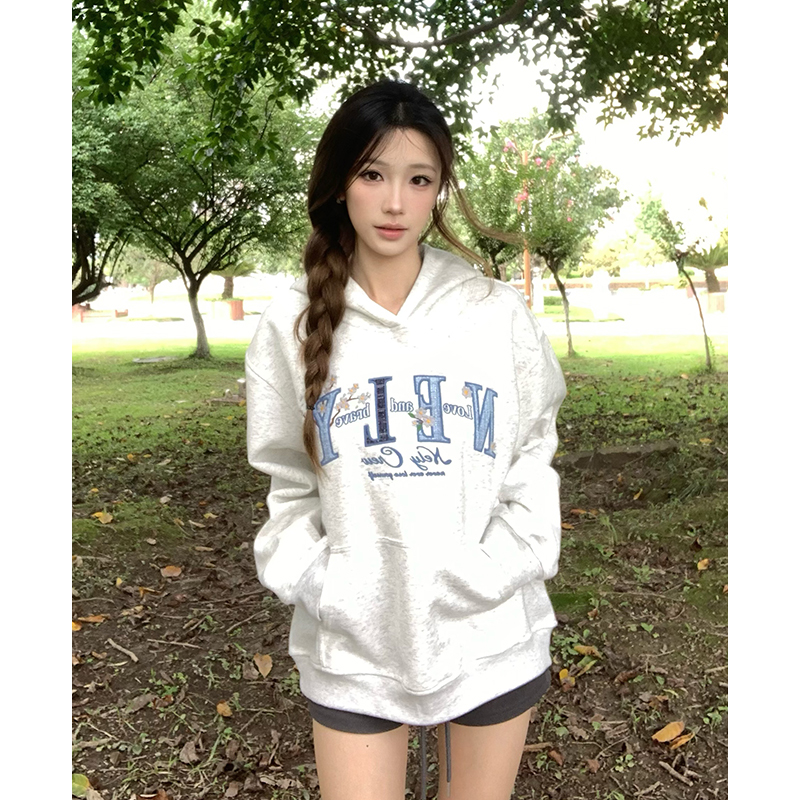 重磅潮牌刺绣连帽卫衣男秋季美式高街花卉帽衫复古百搭情侣款外套 - 图2